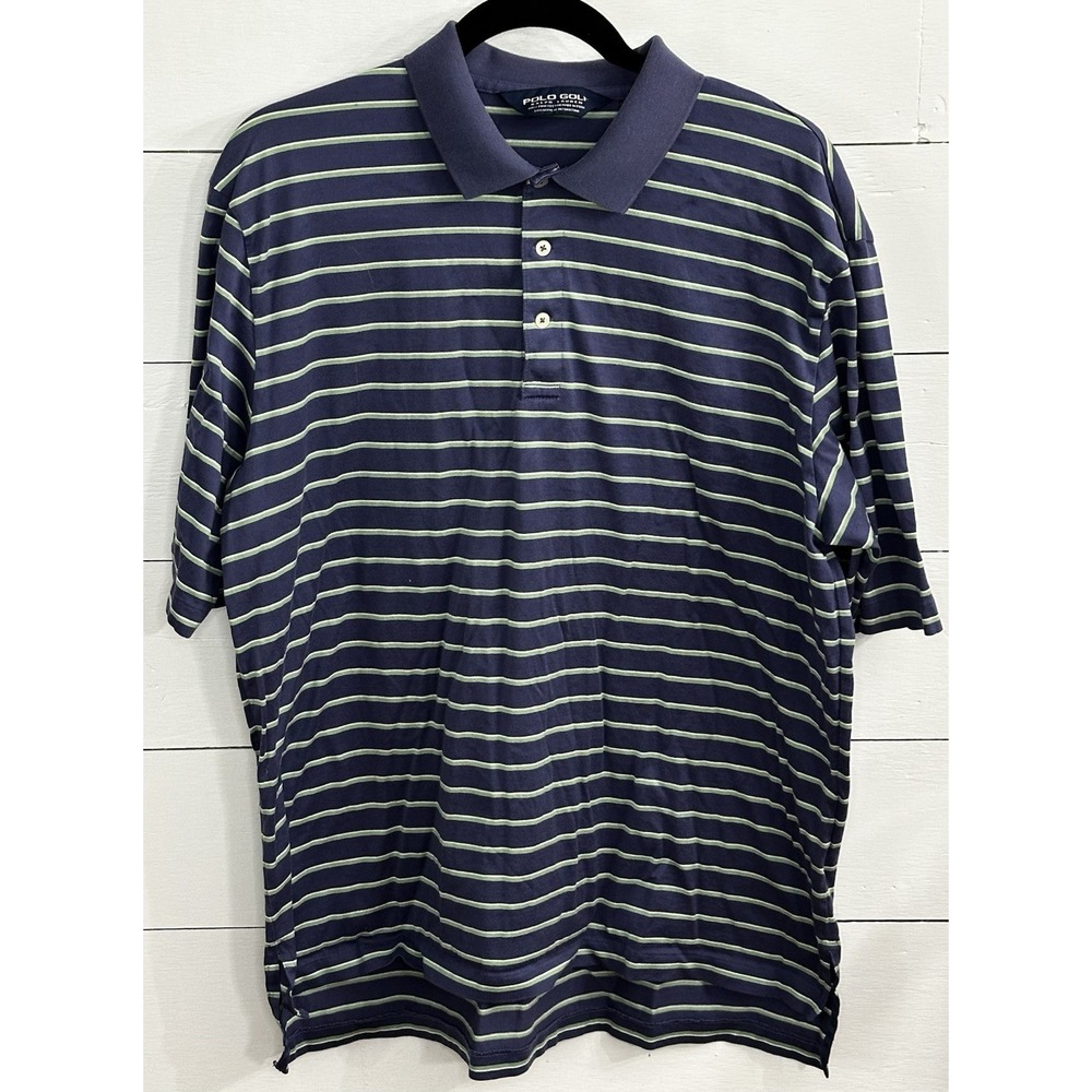 Polo Golf Shirt Men's Large Blue Green Striped Ralph Lauren Preppy Pony Golf